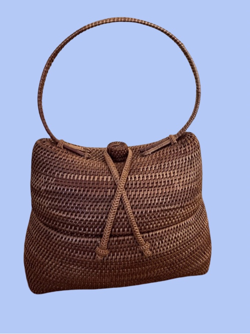TLC Woven Brown Rattan Handbag with Top Handle